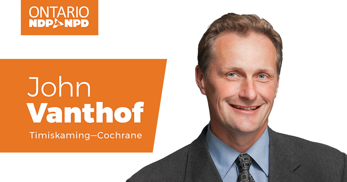 John Vanthof, MPP Timiskaming Cochrane